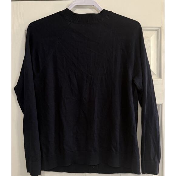J Jill Cardigan Sz MED Navy Blue 5-Button Classic Staple Basic Organic Cotton - Picture 2 of 11